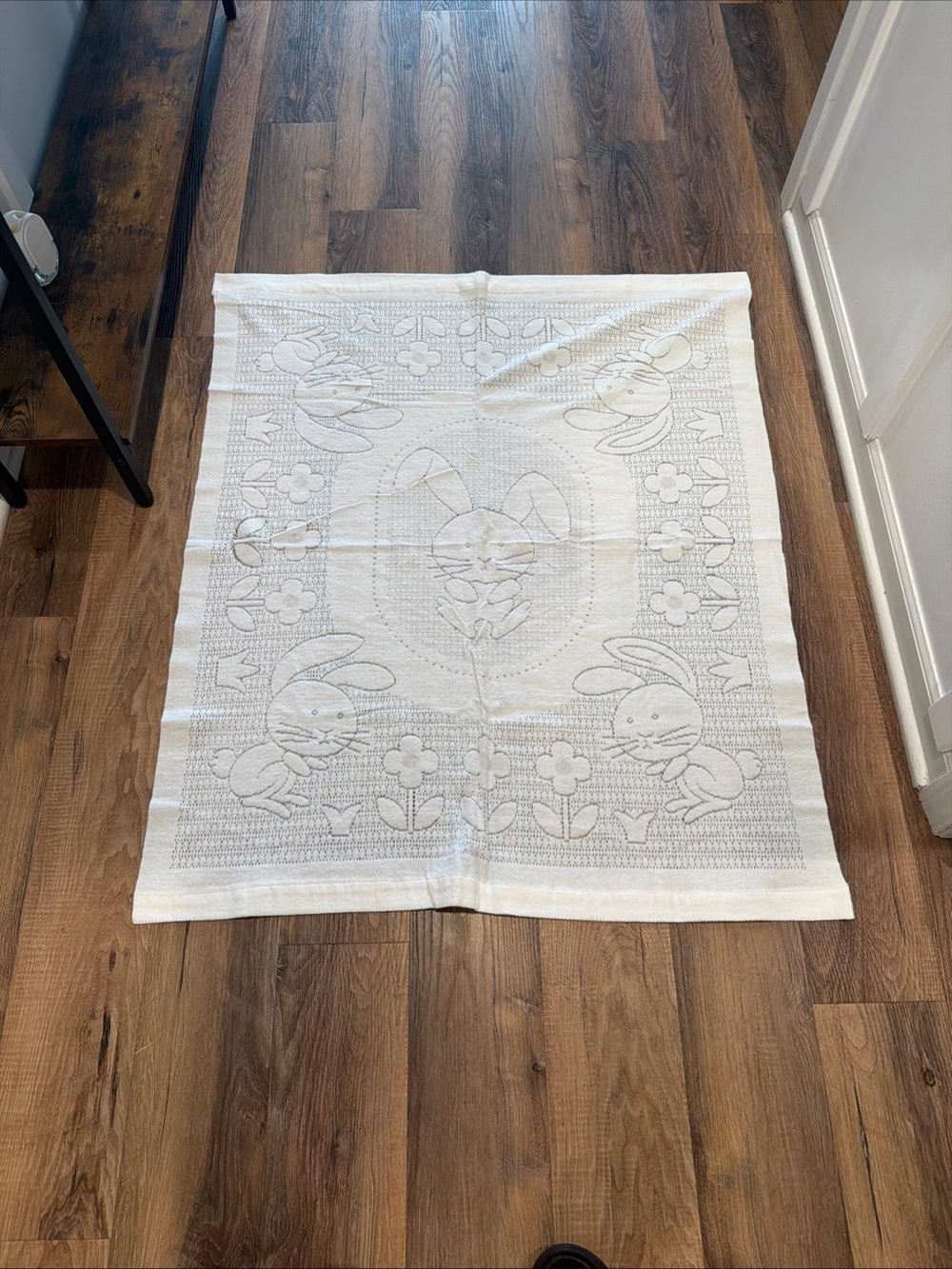 carriage boutique Bunny and flowers White Embroidered baby blanket New